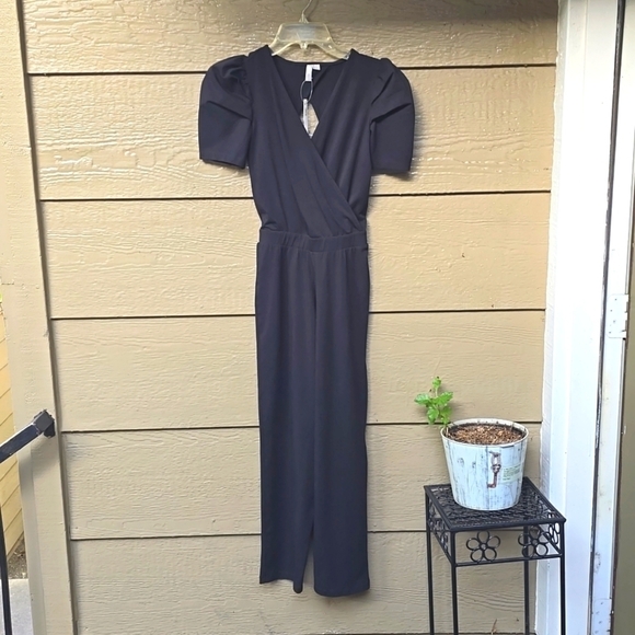 asos black cotton surplice jumpsuit  plunge back cutout 0 NEW - Picture 1 of 9